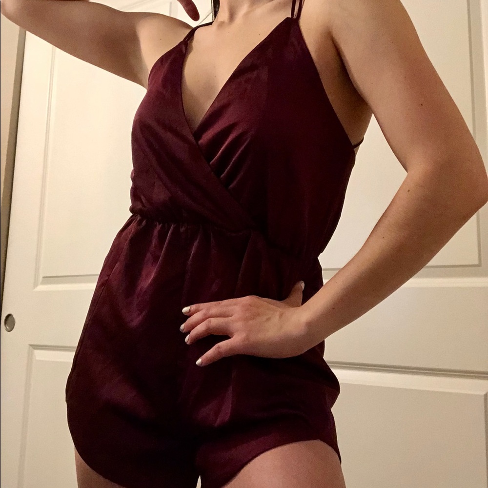 Tobi Satin Cross-Back Romper
